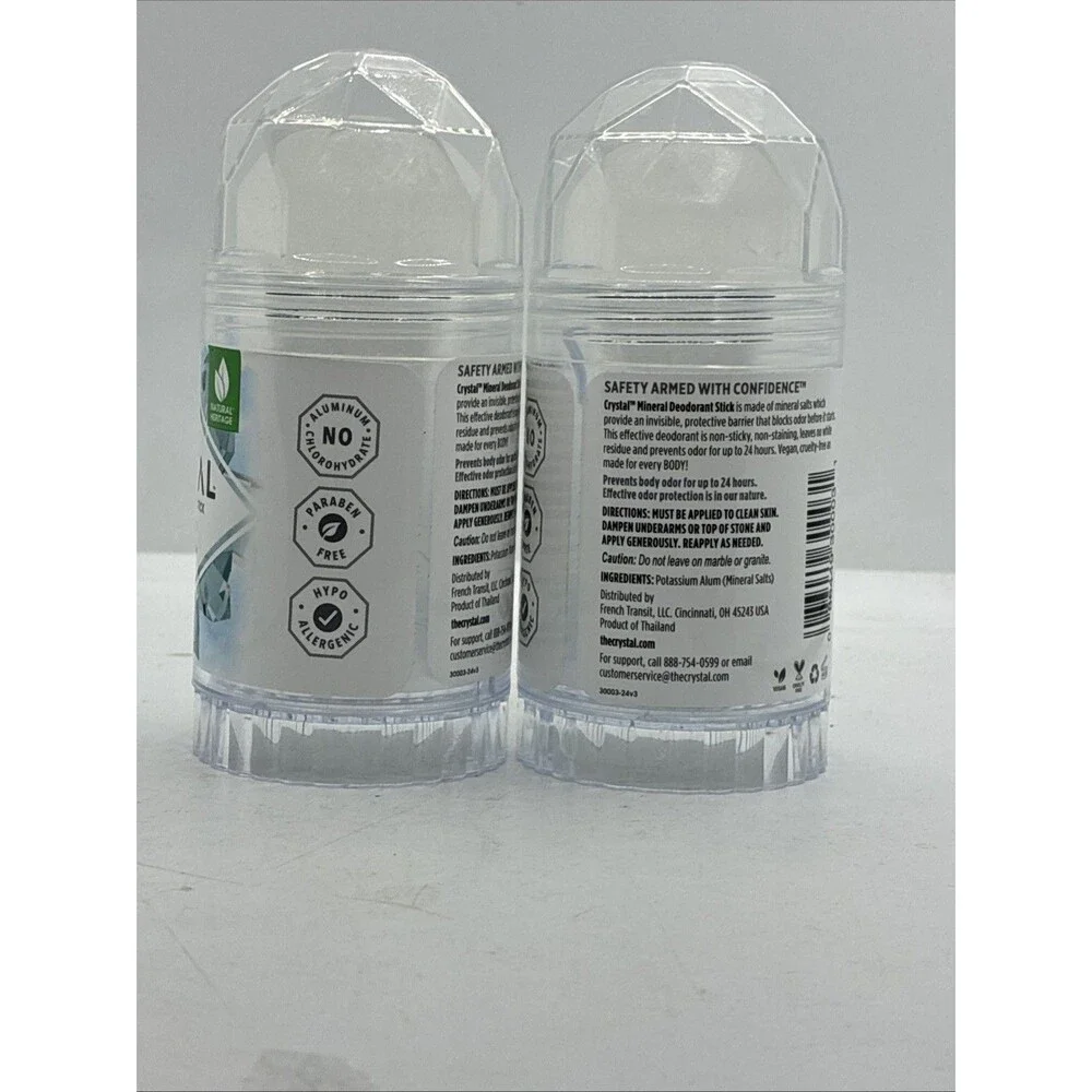 Crystal Mineral Deodorant Unscented No Aluminum 24 Hour Odor Protection 2 Pack
